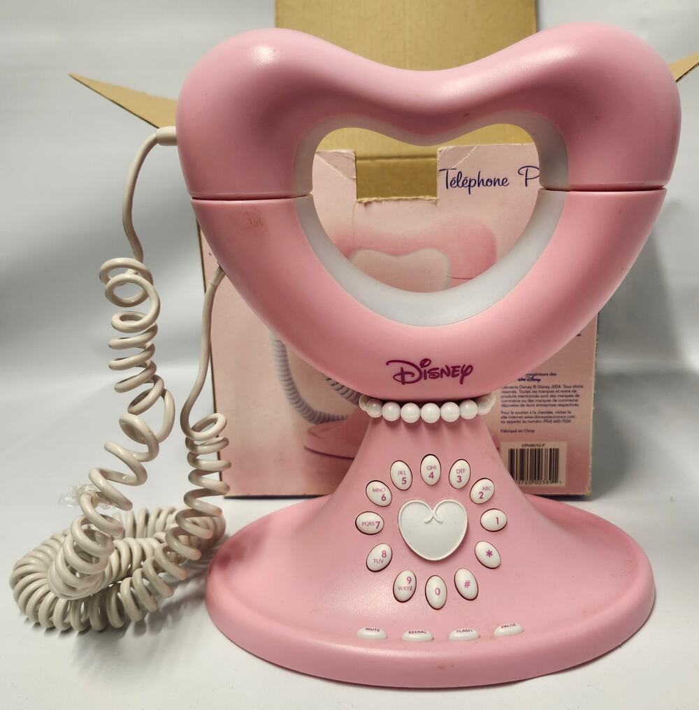 Vintage 2004 Disney Princess Pink Heart Corded Telephone Original Box